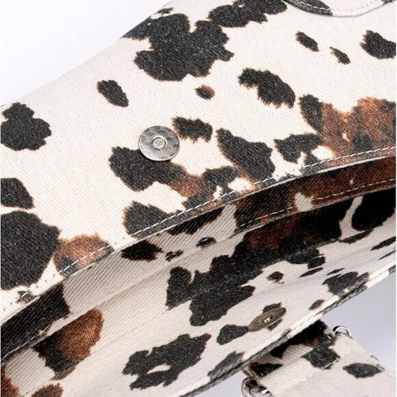 Women's Y2K Leopard Print Shoulder Bag Denim Handbags Retro Cheetah Purses Top H - Picture 5 of 6